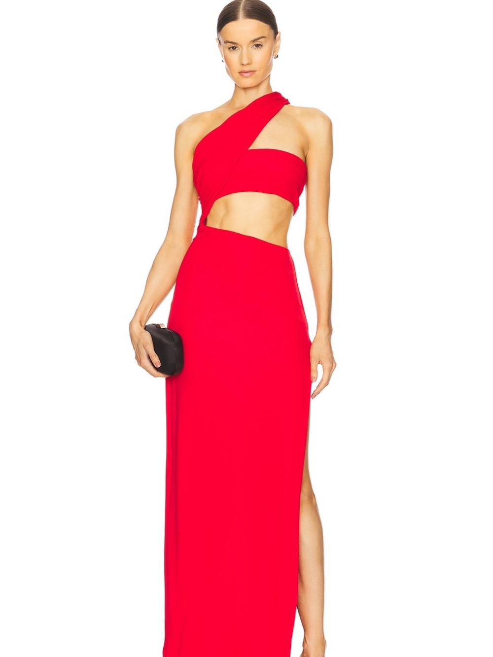 NBD Red One-Shoulder Cutout Maxi Dress